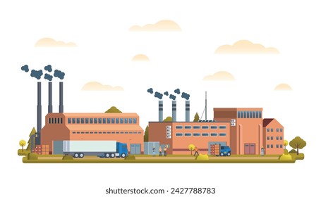 Factory or industrial site buildings vector illustration. Flat design illustration front view concept for city illustration	