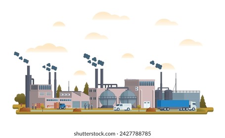 Factory or industrial site buildings vector illustration. Flat design illustration front view concept for city illustration	