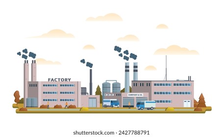 Factory or industrial site buildings vector illustration. Flat design illustration front view concept for city illustration	