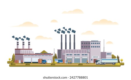 Factory or industrial site buildings vector illustration. Flat design illustration front view concept for city illustration	