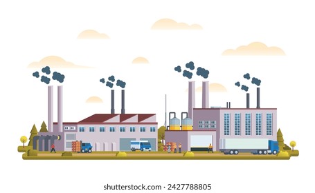 Factory or industrial site buildings vector illustration. Flat design illustration front view concept for city illustration	