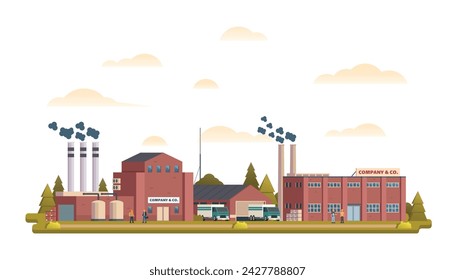 Factory or industrial site buildings vector illustration. Flat design illustration front view concept for city illustration	