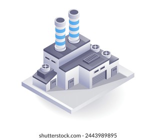 Ilustración isométrica plana de edificio de tecnología industrial de fábrica