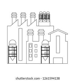 Factory industry building isolated black and white