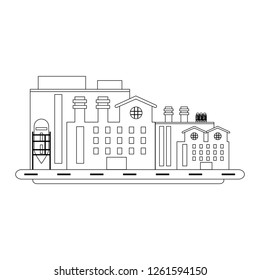 Factory industry building isolated black and white