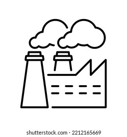 Factory Industry Building Line Icon. Industrial Production Pollution Linear Pictogram. Refinery Heavy Industry Outline Icon. Corporate Power Station Editable Stroke. Isolated Vector Illustration.