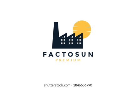 factory industry building silhouette with sunset logo vector icon design