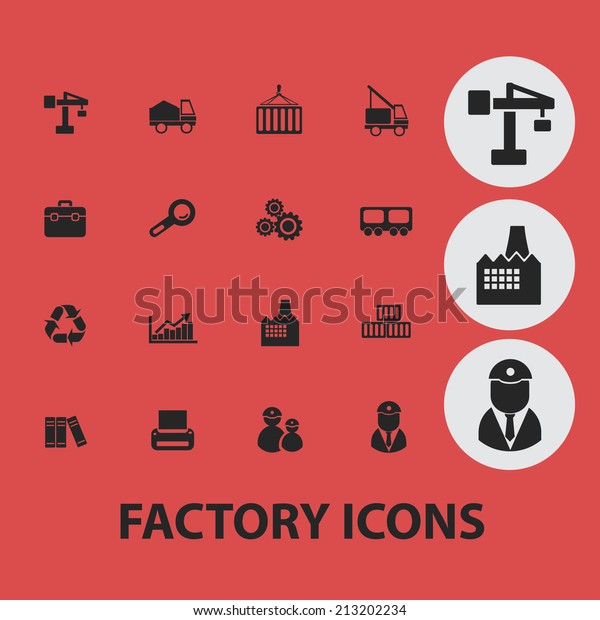 factory, industry, business\
isolated icons, signs, symbols, illustrations, silhouettes, vectors\
set