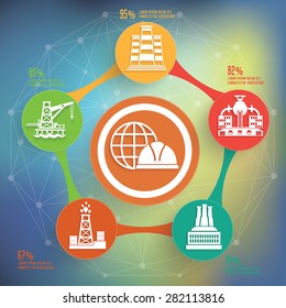 Factory and industry design on blur background,info graphic design,clean vector