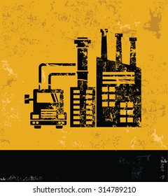 Factory and industry design on grunge yellow background, grunge vector