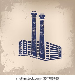 Factory, industry design on old paper background, vector