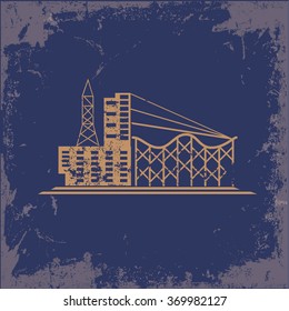 
Factory, industry design on old paper background, vector