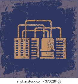 
Factory, industry design on old paper background, vector
