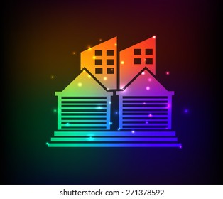 Factory industry design on rainbow concept background,clean vector