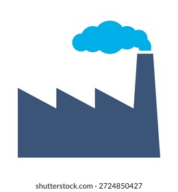 ícone da indústria de fábrica azul plano vetor projeto fabrica símbolo da planta fumaça poluição edifício energia elemento gráfico sinal