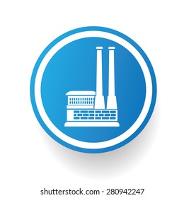 Factory, industry icon on blue button,white background,clean vector