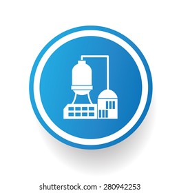 Factory, industry icon on blue button,white background,clean vector