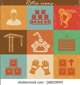 Factory and industry icon set on retro background,clean vector
