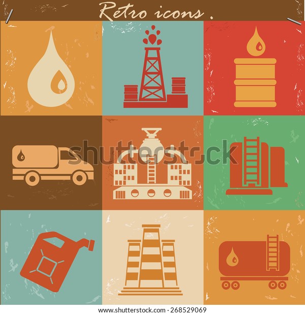 Factory and industry icon set on retro\
background,clean\
vector