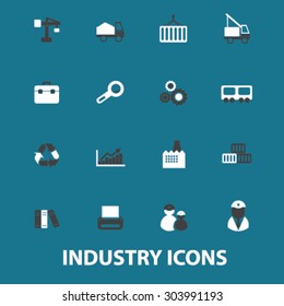 factory, industry, industrial flat isolated icons, signs, illustrations set, vector for web, application