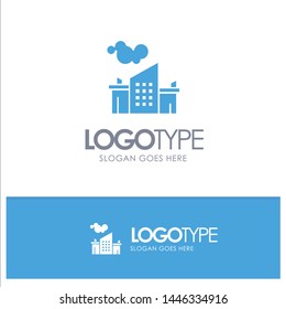 Factory, Industry, Landscape, Pollution Blue Solid Logo with place for tagline
