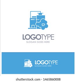 Factory, Industry, Landscape, Pollution Blue Solid Logo with place for tagline. Vector Icon Template background