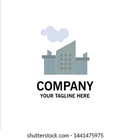 Factory, Industry, Landscape, Pollution Business Logo Template. Flat Color
