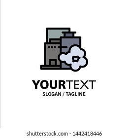 Factory, Industry, Landscape, Pollution Business Logo Template. Flat Color