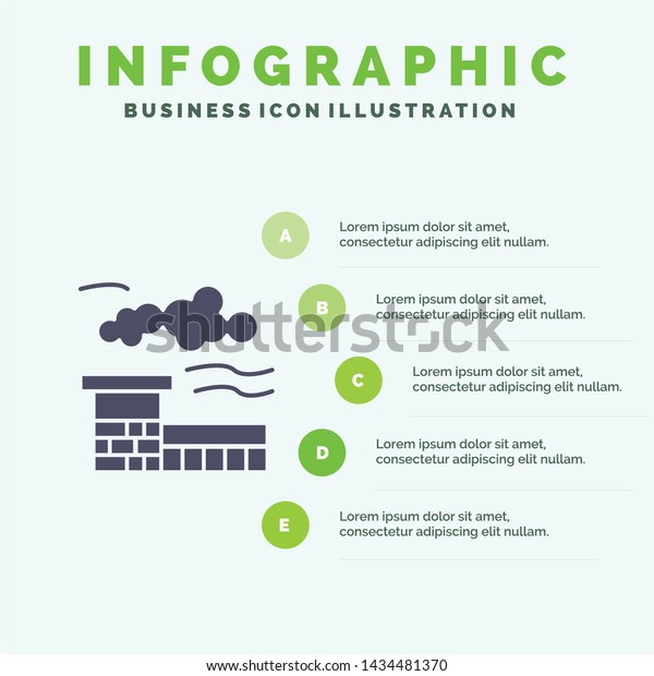 Factory, Industry, Landscape Solid Icon\
Infographics 5 Steps Presentation\
Background