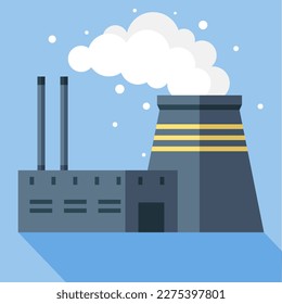 Factory industry manufactory power electricity building. Urban factory plant smoke. Factory building of heavy industry, generating electricity. Industry power, chemical warehouse nuclear energy plant