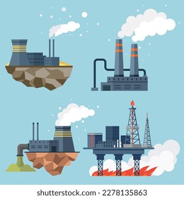 Factory industry manufactory power electricity building. Urban factory plant smoke. Factory building of heavy industry, generating electricity. Industry power, chemical warehouse nuclear energy plant