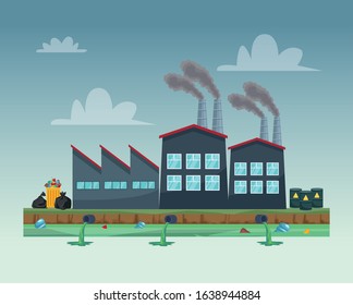 factory industry polluting teh water scene vector illustration design