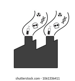 factory or industry with pollution object on white background, vector illustration
