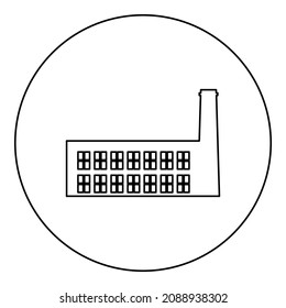 Factory industry silhouette Plant with pipe icon in circle round black color vector illustration image outline contour line thin style simple