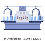 Factory interior with automatic machine. water factory manufacture. water conveyor line machine. vector illustration.