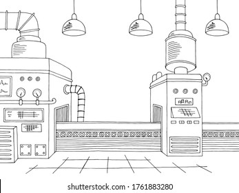 Factory Interior Graphic Black White Sketch Stock Vector (Royalty Free ...