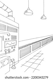 Factory interior graphic black white sketch vertical illustration vector 