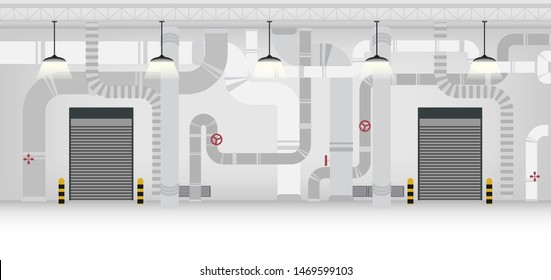 Factory Interior With Shutter Door Closed Vector Illustration