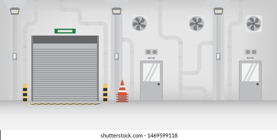 Factory Interior With Shutter Door Closed Vector Illustration