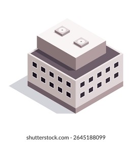 Fábrica isométrica. Edificio de Industrial. Concepto de planta industrial con torre de chimenea. Icono aislado 3D. Arquitectura de casa de fabricación. Vector ilustración de dibujos animados