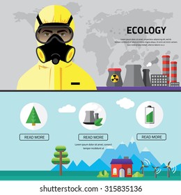Factory landscape, Ecology Concept - industry factory. Ecology Concept Vector Icons Set for Environment, Flat style vector illustration.