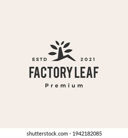 factory leaf tree hipster vintage logo vector icon illustration