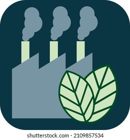 Fábrica con hojas, ilustración, vector sobre fondo blanco.
