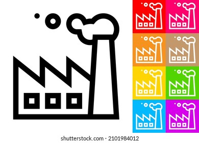 Factory. Line Icon With Different Color Background.