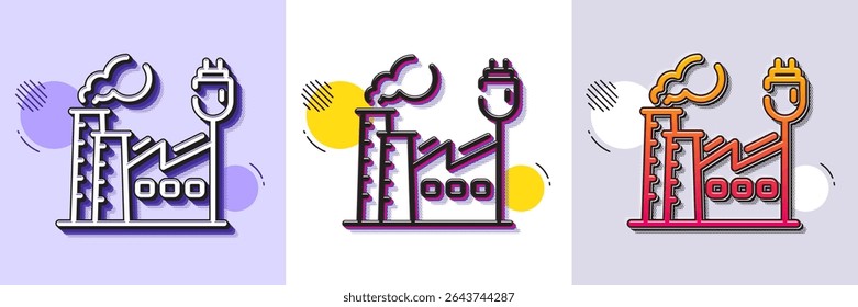 Factory line icon. Halftone dotted pattern. Gradient icon with grain shadow. Industry energy sign. Manufacture electric power symbol. Line factory icon. Various designs. Vector