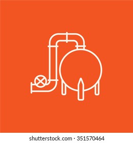 Factory line icon for web, mobile and infographics. Vector white icon isolated on red background.