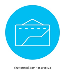Factory line icon for web, mobile and infographics. Vector white icon on the light blue circle isolated on white background.