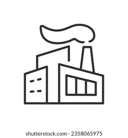 Factory, linear icon. Industrial building. Line with editable stroke