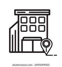Icono de ubicación de fábrica. Imagen de fábrica.  Ilustración de diseño de Vector de línea de icono de ubicación de fábrica
