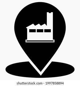Factory location icon. Factory picture. Dirty production. Exhausts to the atmosphere. Vector icon.
